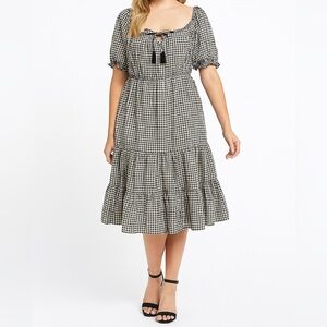 Blush Gingham Peasant Puff Sleeve Milkmaid Tiered Cottagecore Dress Women’s L